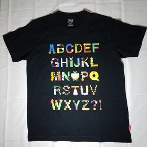 Nintendo t shirt alphabet print crew neck black and multicolor design women's M